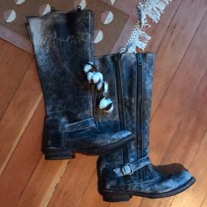 BED STU Distressed Knee High Moto Boots